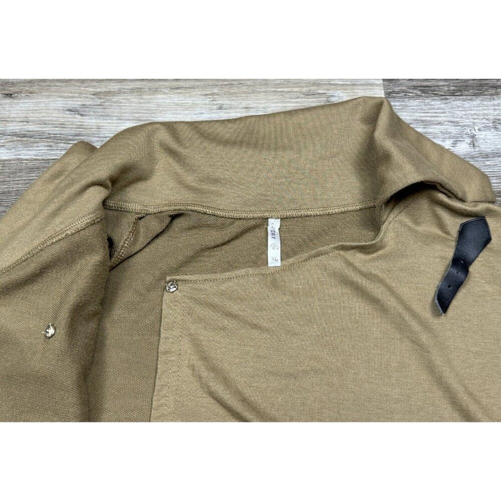 Lucky Brand Womens Size XL Asymmetrical Wrap Blouse Buckle Detail Khaki Cardigan - Picture 7 of 15